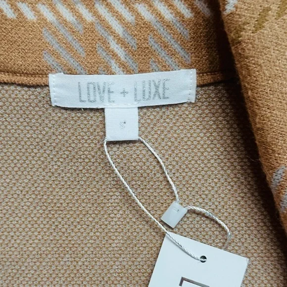 LOVE + LUXE ~ Plaid Tan Longline Cardigan/Coat w/Hints of Blue and Off White - Picture 6 of 9